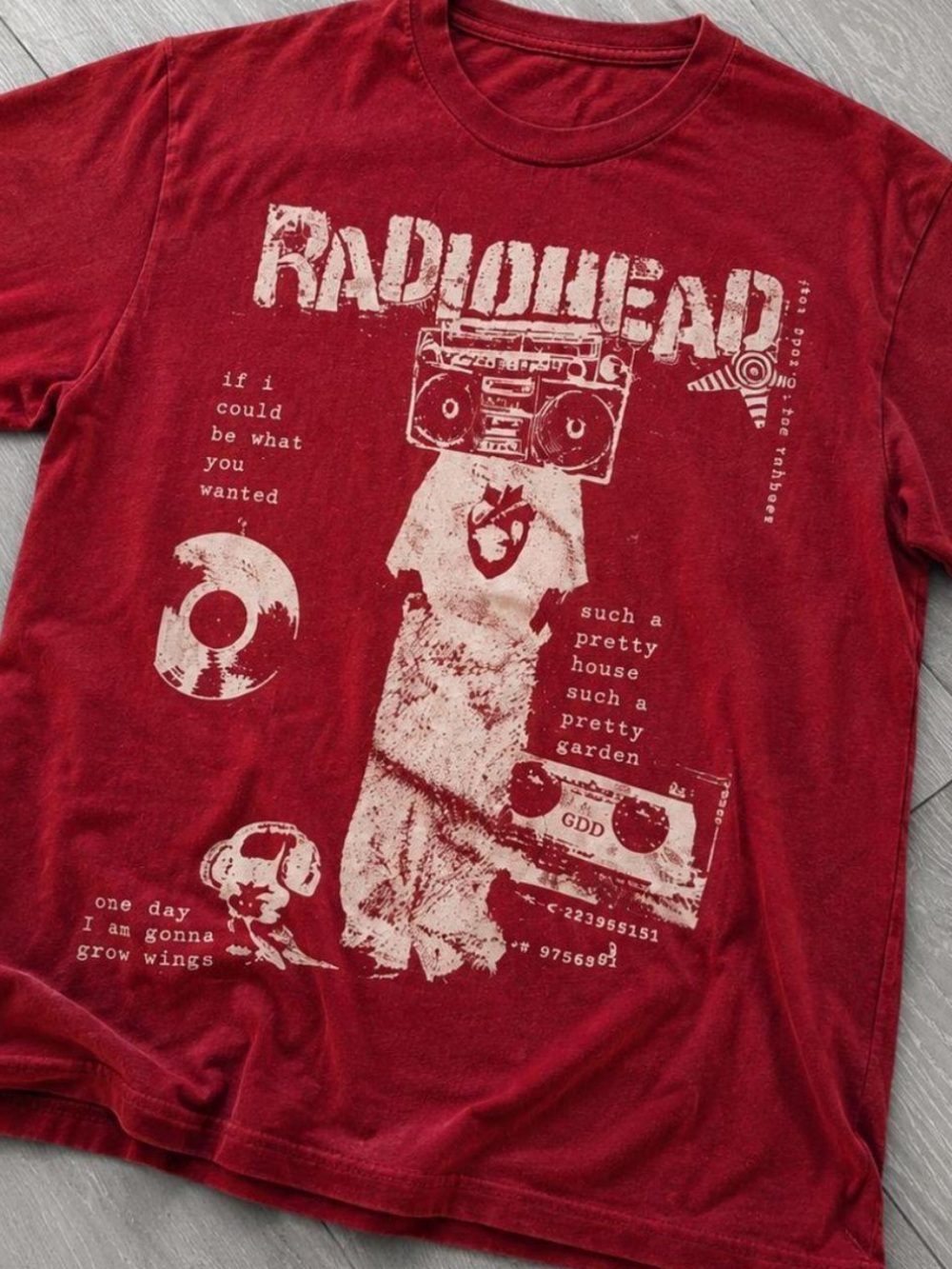 Gildan Red Short Sleeve Graphic Tee with Cream Retro Print